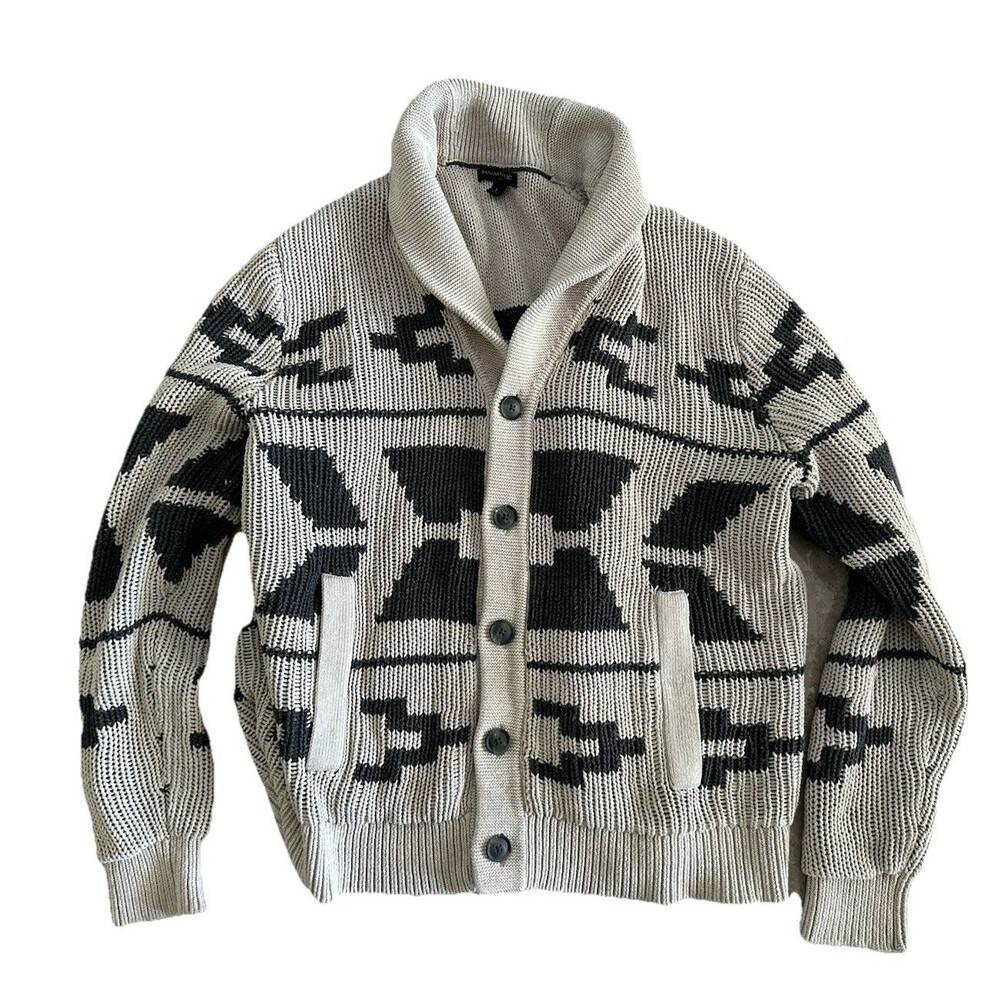 large Banana Republic Cardigan Sweater Men's Southwestern Aztec Shawl  Tan